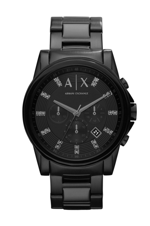 ARMANI EXCHANGE, Иноксов часовник с кварц, Черен