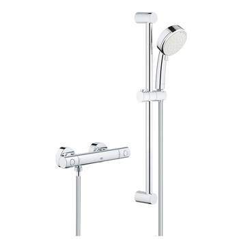 Set de dus Grohe Grohtherm 800 Cosmopolitan 34768000, 1/2'' aparent, termostat, bara 600 mm, pivotanta, para 2 functii, furtun, filtru impuritati, Crom Set de dus Grohe Grohtherm 800 Cosmopolitan 34768000, 1/2'' aparent, termostat, bara 600 mm, pivotanta, para 2 functii, furtun, filtru impuritati, Crom