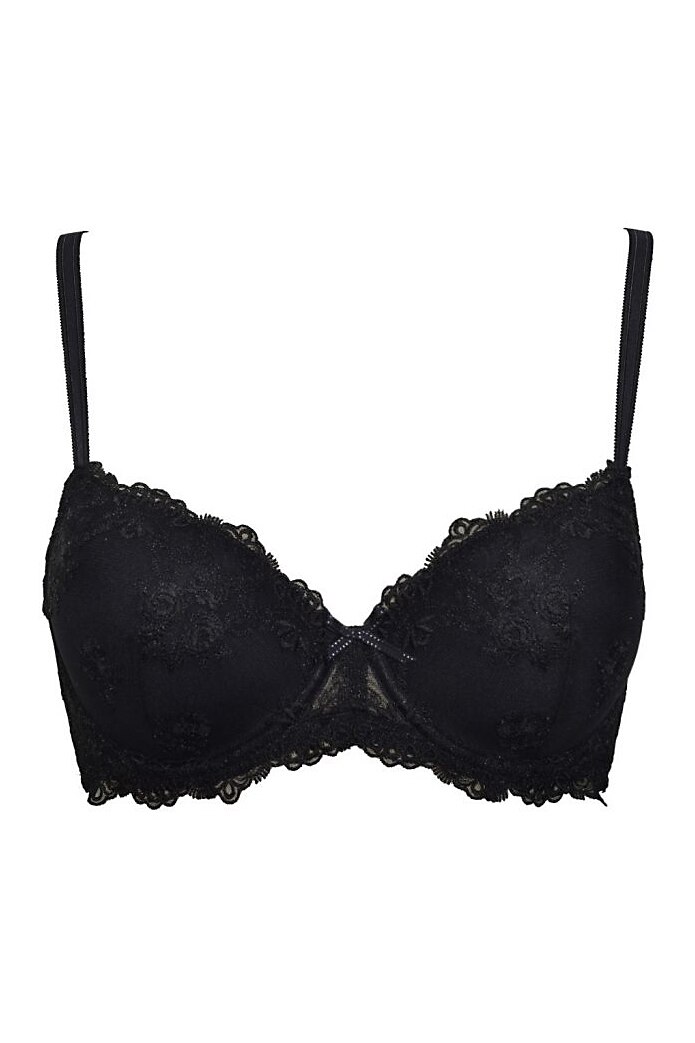 Sutien cu burete subtire din dantela moale cu un motiv floral pretios, Glam 1942, Negru