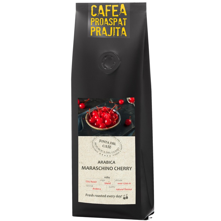 JUNTA DEL CAFÉ pörkölt kávé, 250 g, természetes ízesítésű Maraschino cseresznye, 100% Arabica, bab
