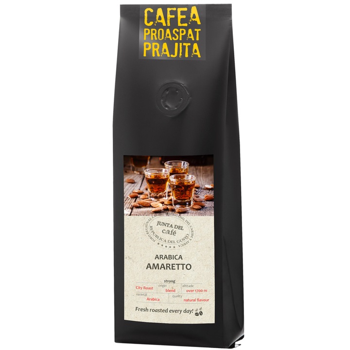 JUNTA DEL CAFÉ Amaretto frissen pörkölt kávé, 250 gr, természetes aroma, 100% Arabica, bab