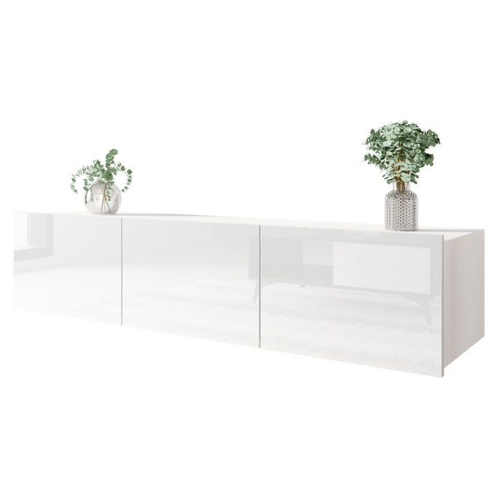 Comoda TV Bralani 150 BR04, MIRJAN24, alb / alb lucios 150x43x37 cm