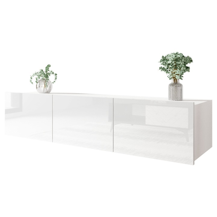 Comoda TV Bralani 150 BR04, MIRJAN24, alb / alb lucios 150x43x37 cm