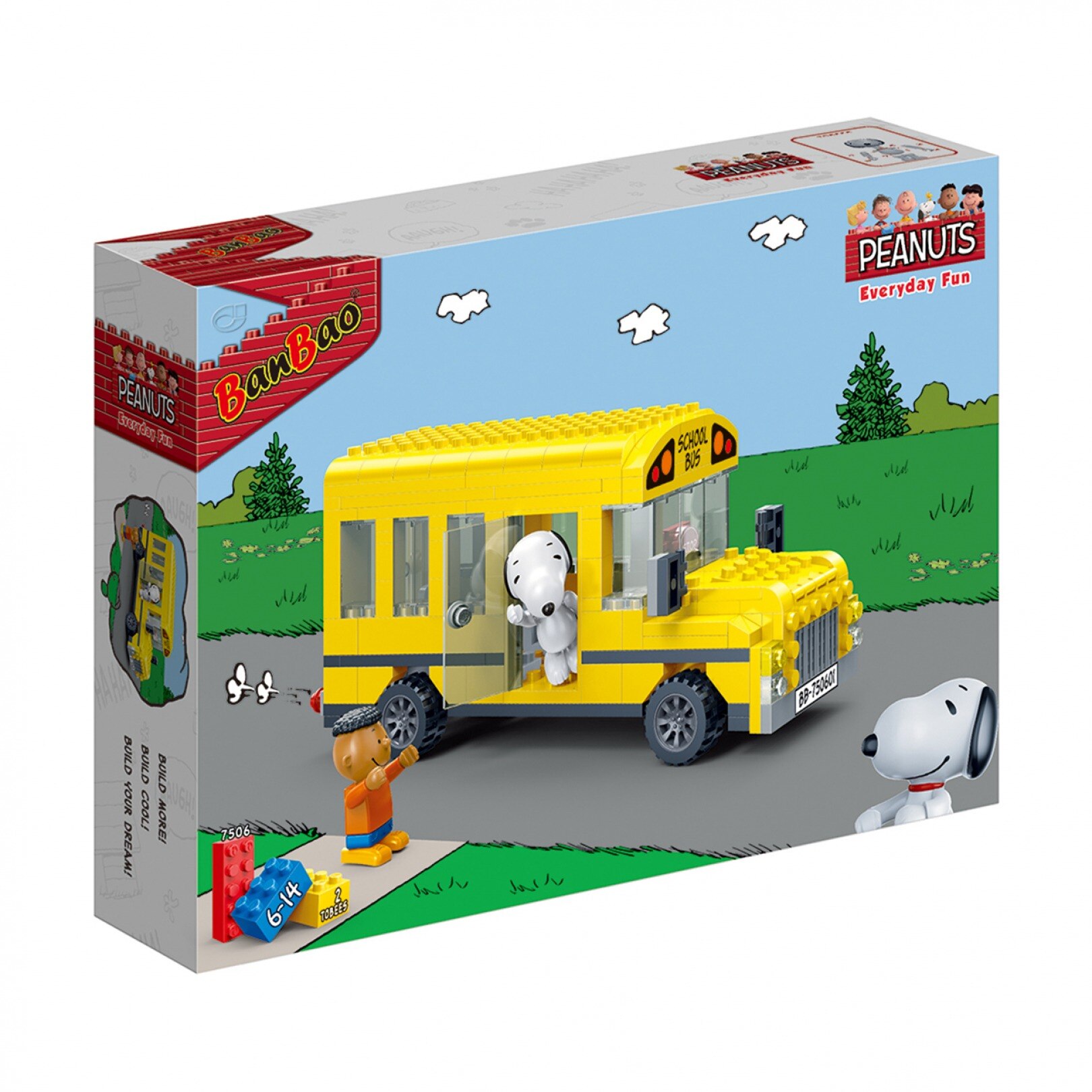 Set constructie 250 piese si 2 figurine, Peanuts autobuz, Banbao