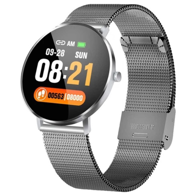 Ceas Smartwatch si Bratara Inteligenta 2 in 1 Future, Full Color OLED si FullTouch display, Notificari Apeluri/SMS/Whatsapp/Facebook, Monitorizare puls si bataile inimii, 8 Moduri Sport, G-senzor, Interfete multiple, multiple functii, Silver Metalic