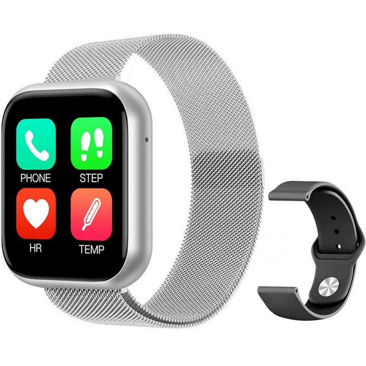 SmartWatch и фитнес гривна, 1,3-инчов TFT цветен IPS дисплей, Измерване на пулса, Наблюдение на съня, Музика и снимки, Напомняния за обаждания и съобщения, Сребрист