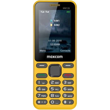 Telefon mobil MaxCom MM139, Dual SIM, Yellow Telefon mobil MaxCom MM139, Dual SIM, Yellow