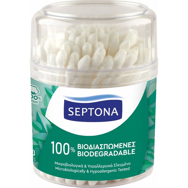 Клечки за уши Septona, 100 броя, Памук, Бял
