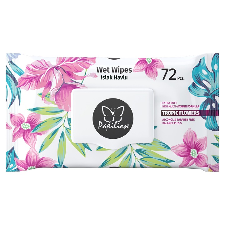 Papilion Tropic Flowers nedves törlőkendő huzat nélkül 72 db