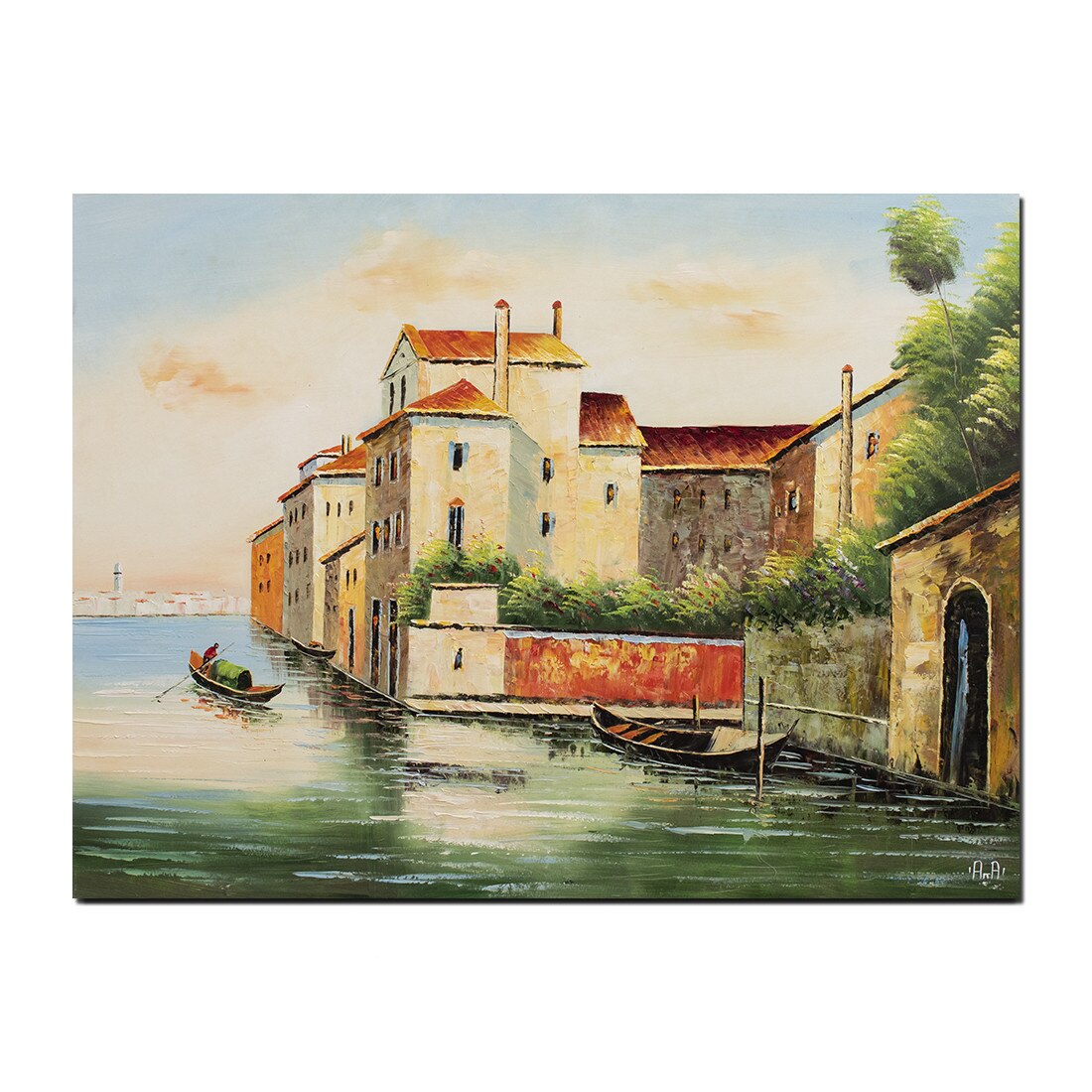 Tablou gigant pictat manual - Peisaj Venetian - 120x90cm pictura ulei pe panza in cutit efect 3D