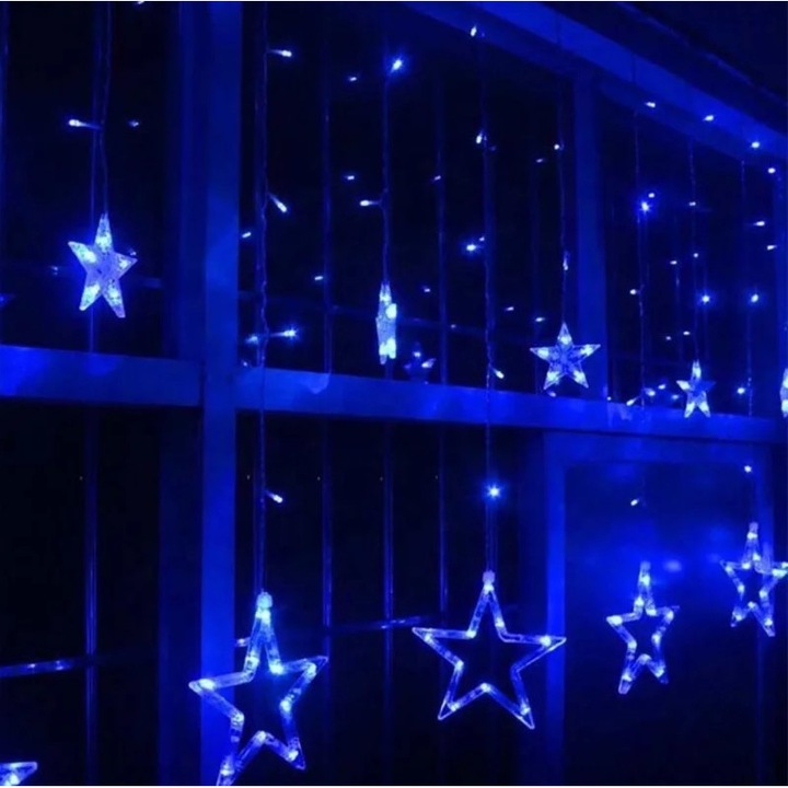 Instalatie craciun perdea luminoasa ploaie de stele albastru