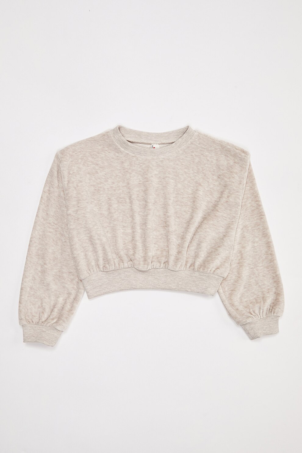 DeFacto, Bluza sport crop din velur, cu decolteu la baza gatului, Grej/Gri deschis