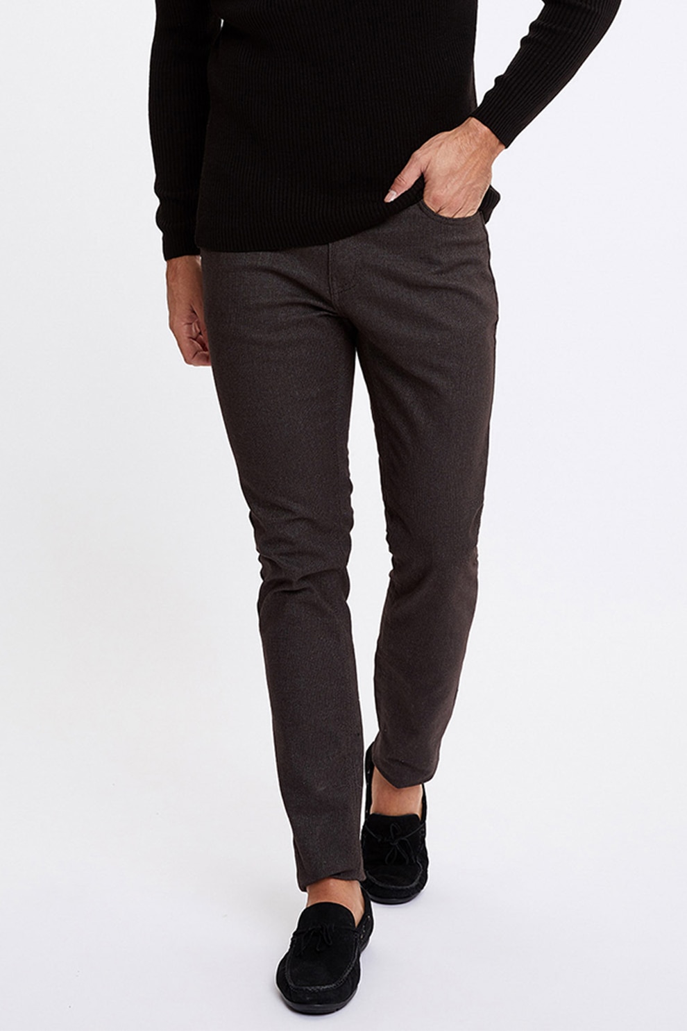 DeFacto, Pantaloni slim fit din amestec de bumbac, Maro