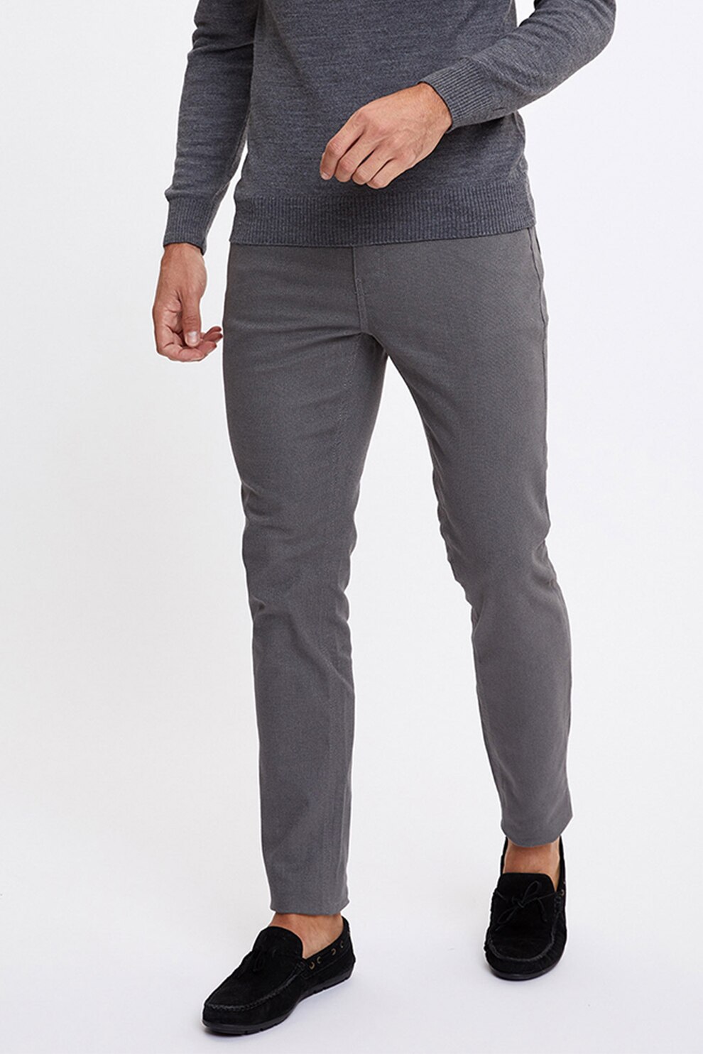 DeFacto, Pantaloni slim fit din amestec de bumbac, Gri