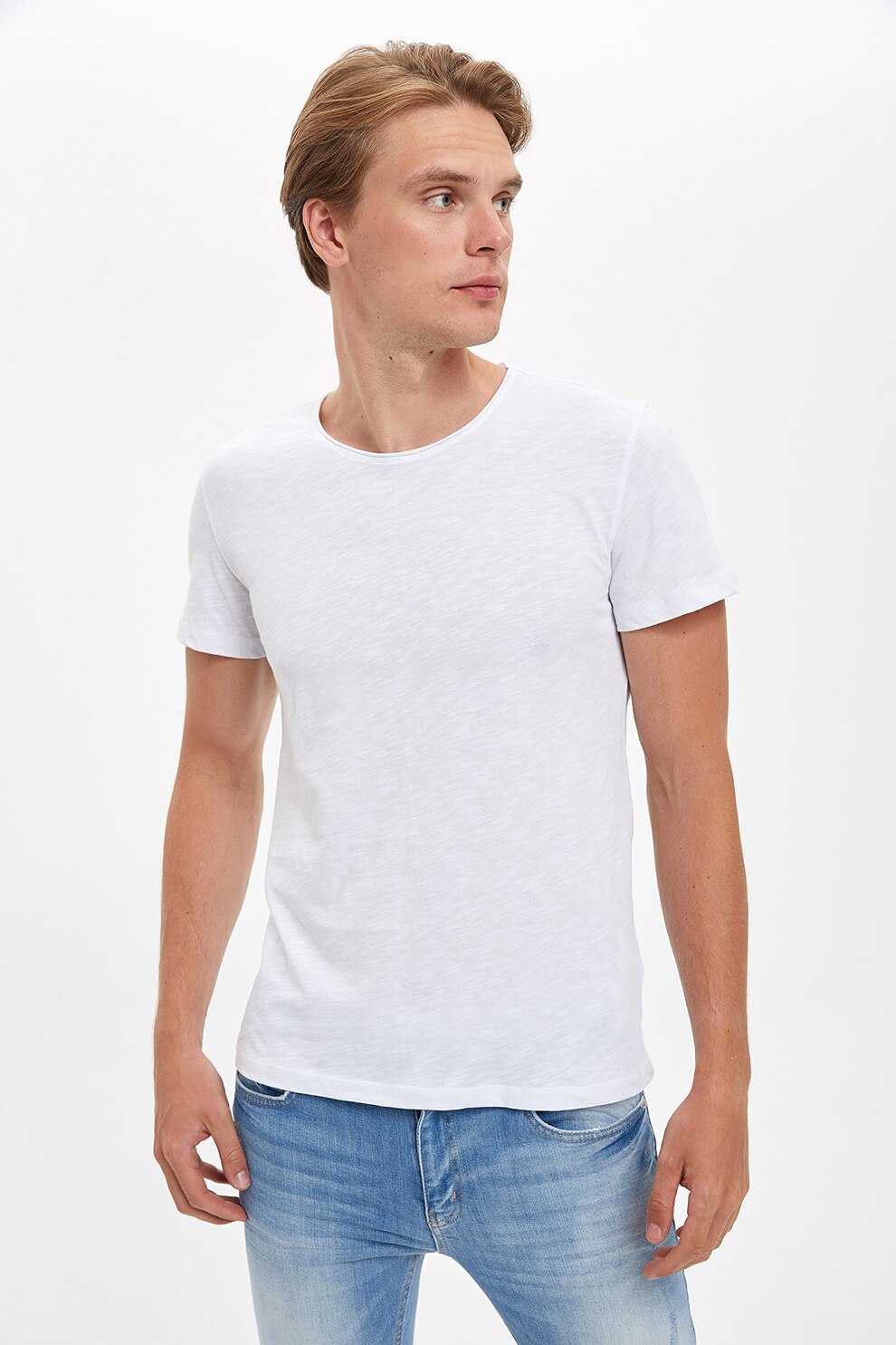 DeFacto, Set de tricouri slim fit de bumbac - 2 piese, Alb, 2XL