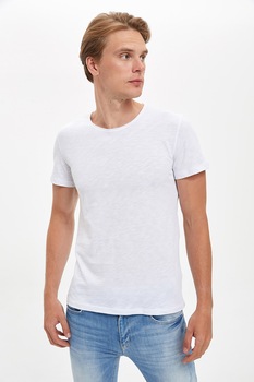 DeFacto, Set de tricouri slim fit de bumbac - 2 piese, Alb, 2XL DeFacto, Set de tricouri slim fit de bumbac - 2 piese, Alb, 2XL