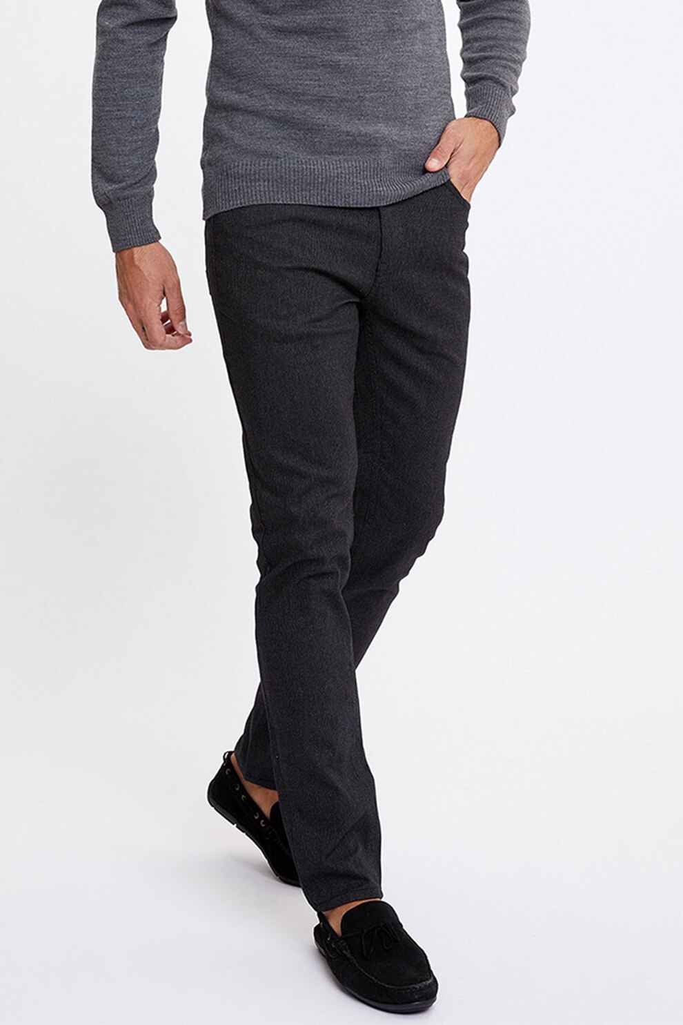 DeFacto, Pantaloni slim fit din amestec de bumbac, Negru stins
