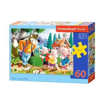 Puzzle Castorland, Cei trei purcelusi, 60 piese Puzzle Castorland, Cei trei purcelusi, 60 piese