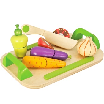 Set de Legume de Taiat din Lemn, Cutit si Tocator Incluse in Set, Piese Unite cu Velcro, Multicolor Set de Legume de Taiat din Lemn, Cutit si Tocator Incluse in Set, Piese Unite cu Velcro, Multicolor