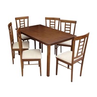 Set dining 1+6 material textil bej/lemn finisaj nuc Bavy Express Invest