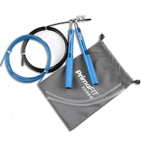 Coarda Sarituri Viteza Prima FIT Speed, Profesionala, 3m Lungime Ajustabila, Rulmenti Din Otel, Manere Antiderapante Din Aluminiu, Suplimentare Franghie, 2 Protectii, Husa De Transport, Crossfit, Box, MMA, Albastru