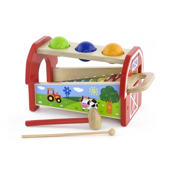Jucarie 2in1, Xilofon cu 3 Bile Colorate si Ciocan, din Lemn de Calitate, Tematica Ferma, Multicolor Jucarie 2in1, Xilofon cu 3 Bile Colorate si Ciocan, din Lemn de Calitate, Tematica Ferma, Multicolor