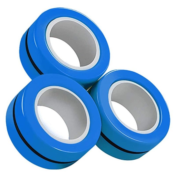 Антистресова играчка Фиджет магнитни пръстени за трикове с пръсти, 3 броя, Сини