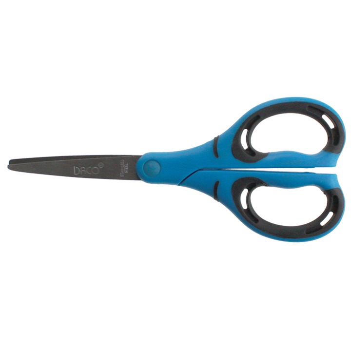 Foarfeca Daco, Grip Cauciucat, Otel Inoxidabil, Varf Rotunjit, Lama 17 cm, Albastru, Foarfeca pentru Birou, Foarfeca pentru Scoala, Foarfece pentru Scoala, Foarfeca Albastra, Foarfece Daco, Foarfece din Otel, Foarfeca Universala, Foarfece Scoala