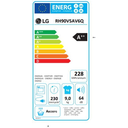 Uscator de rufe LG RH90V5AV6Q, Pompa de caldura, 9 kg, Clasa A++, WiFi, SmartDiagnosis, Hublou reversibil, Alb