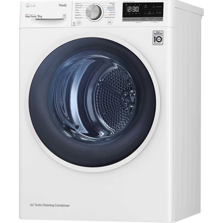 Uscator de rufe LG RH90V5AV6Q, Pompa de caldura, 9 kg, Clasa A++, WiFi, SmartDiagnosis, Hublou reversibil, Alb