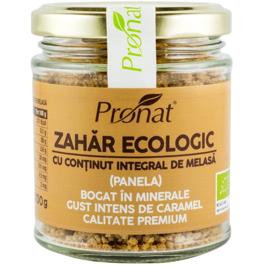 Zahar (panela) cu continut integral de melasa, bio, Pronat, 100g