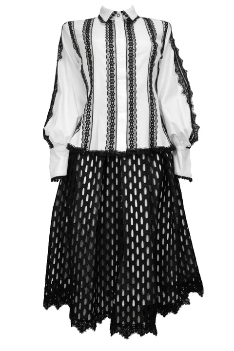 Set fusta si camasa din bumbac cu detalii din dantela neagra, marime 36