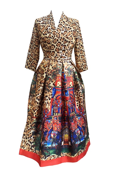 Rochie midi din tafta imprimata animal print, 36