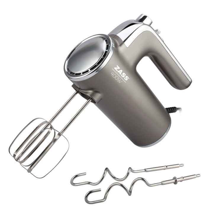 Mixer de mana Zass ZHM 07, 400 W, 6 viteze + Turbo, Gri