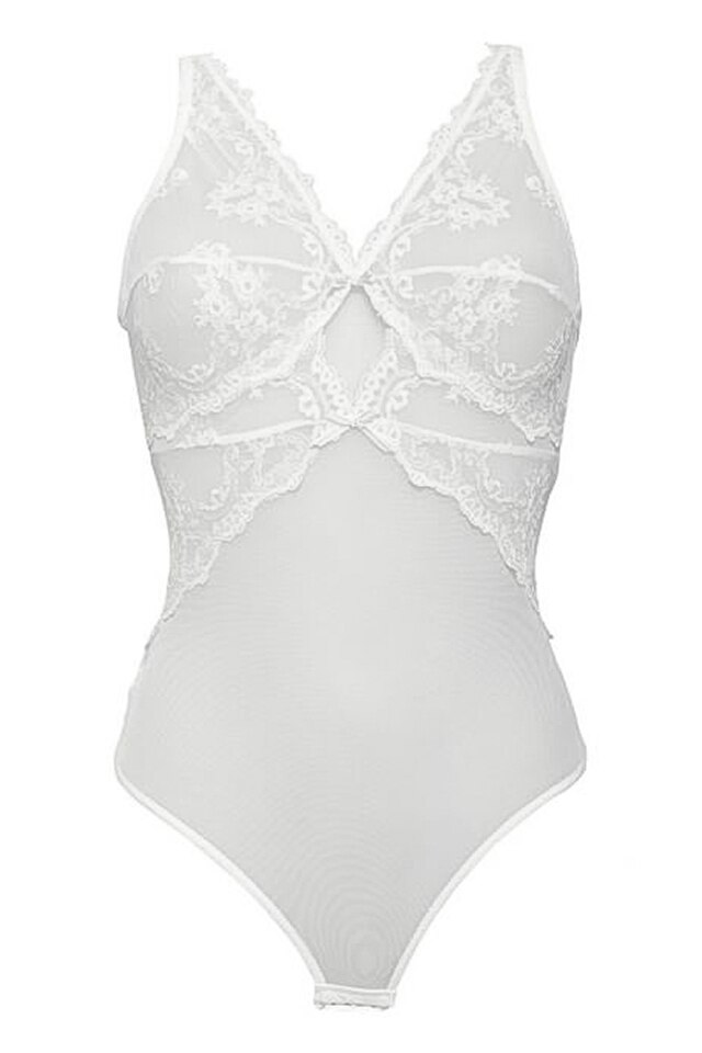 Body din dantela si tul model brazilian, Intimamoda Glam 1954, Alb unt, S
