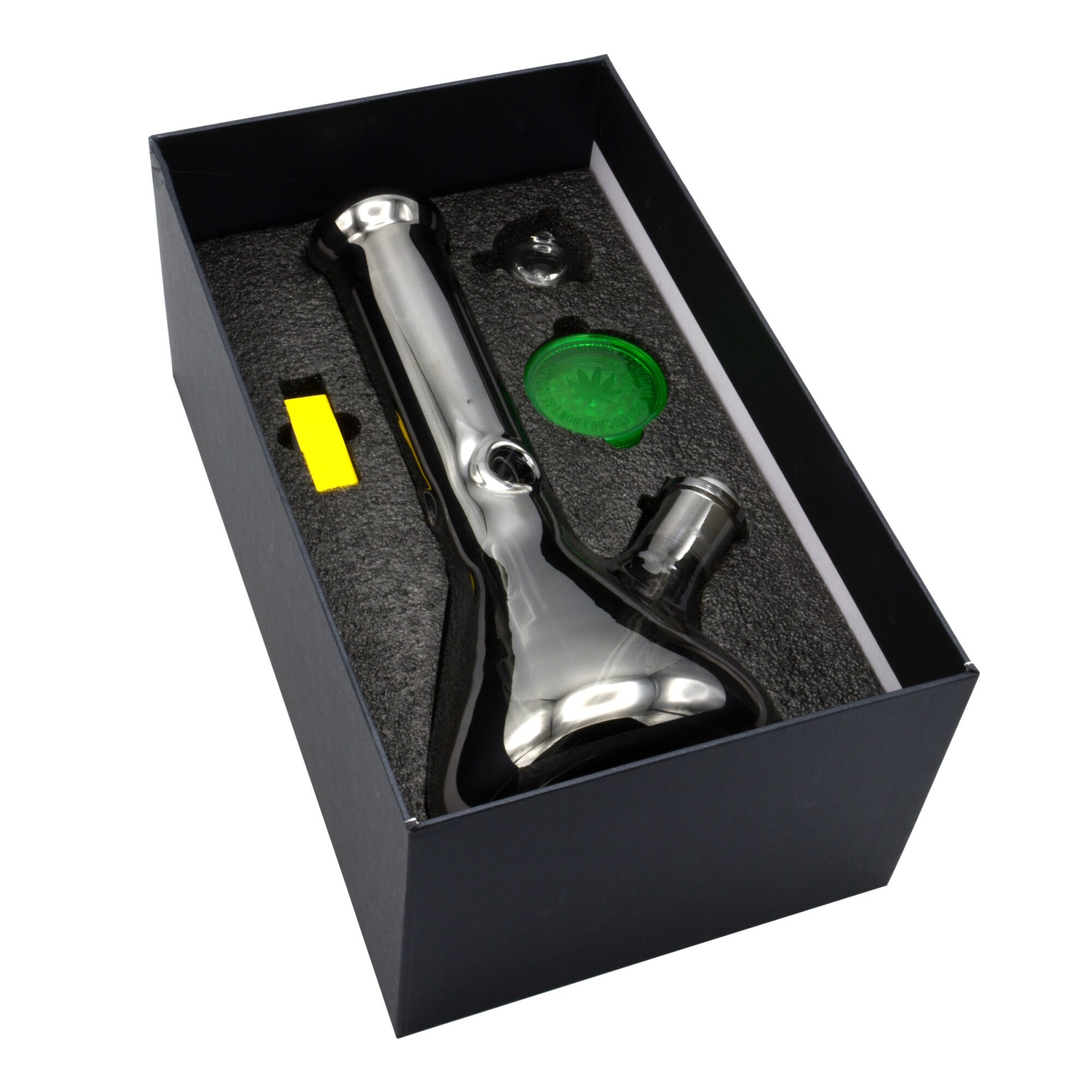 Set bong sticla 31cm, grinder, filtre carton, Toro, Shiny Black