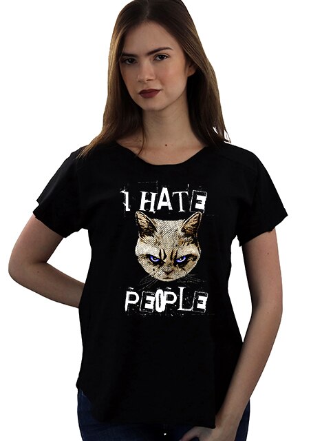 Tricou lung , asimetric , I Hate People, Negru