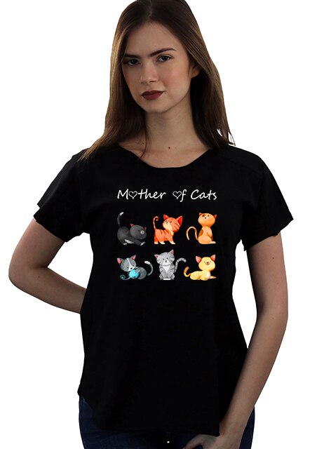Tricou lung ,asimetric,Mother of cats fem, Negru