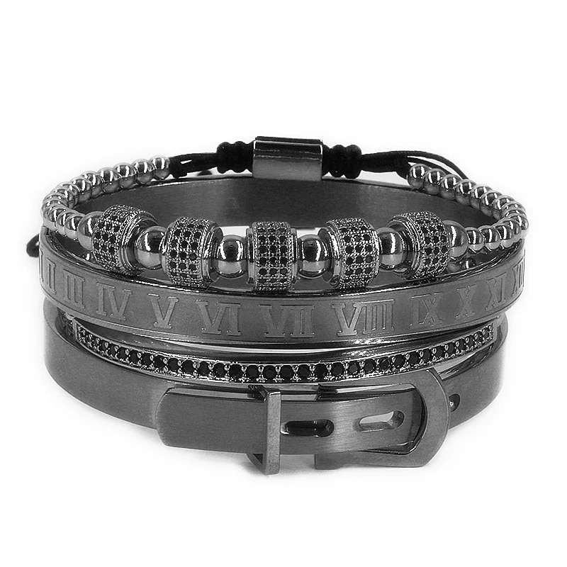 Set 4 bratari barbatesti Luxury Black inox culoare neagra