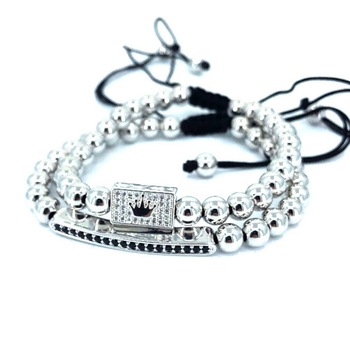 Set 2 bratari fashion Luxury Silver Crown inox snur reglabil unisex Set 2 bratari fashion Luxury Silver Crown inox snur reglabil unisex