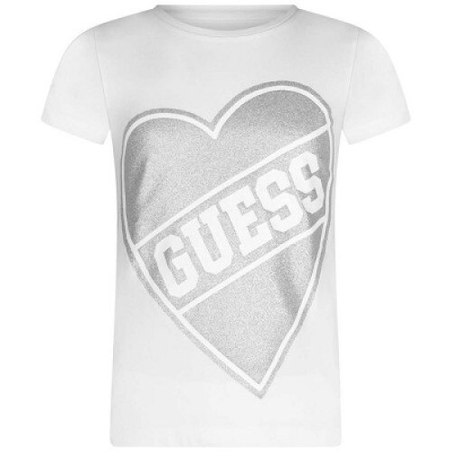 Tricou fete, Guess, cu logo in inima, Alb