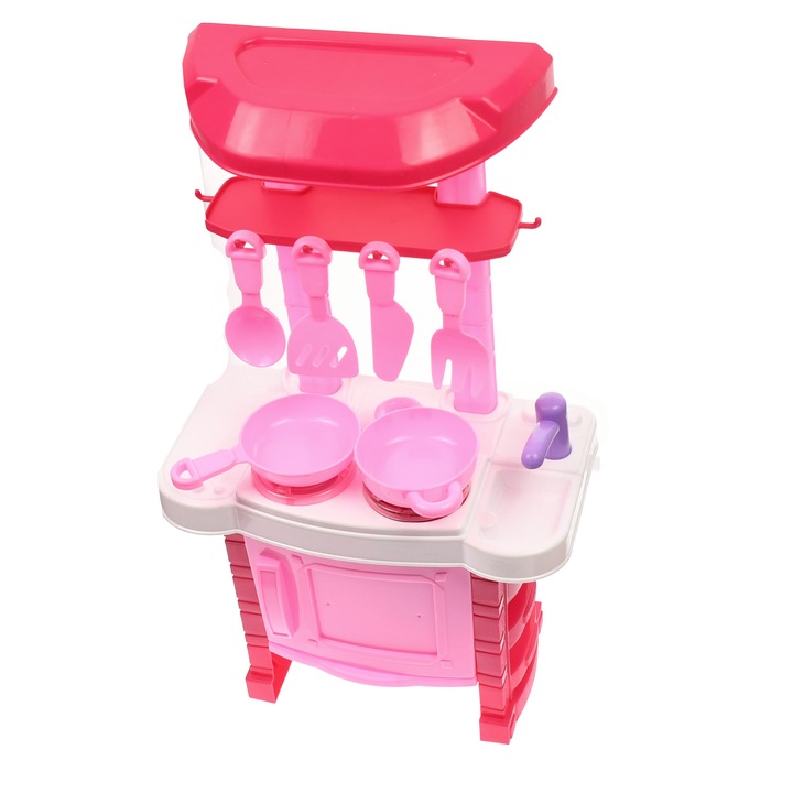 Set Bucatarie de jucarie cu Abur, cu ustensile, recipiente, sunete si lumini pentru copii - 01837