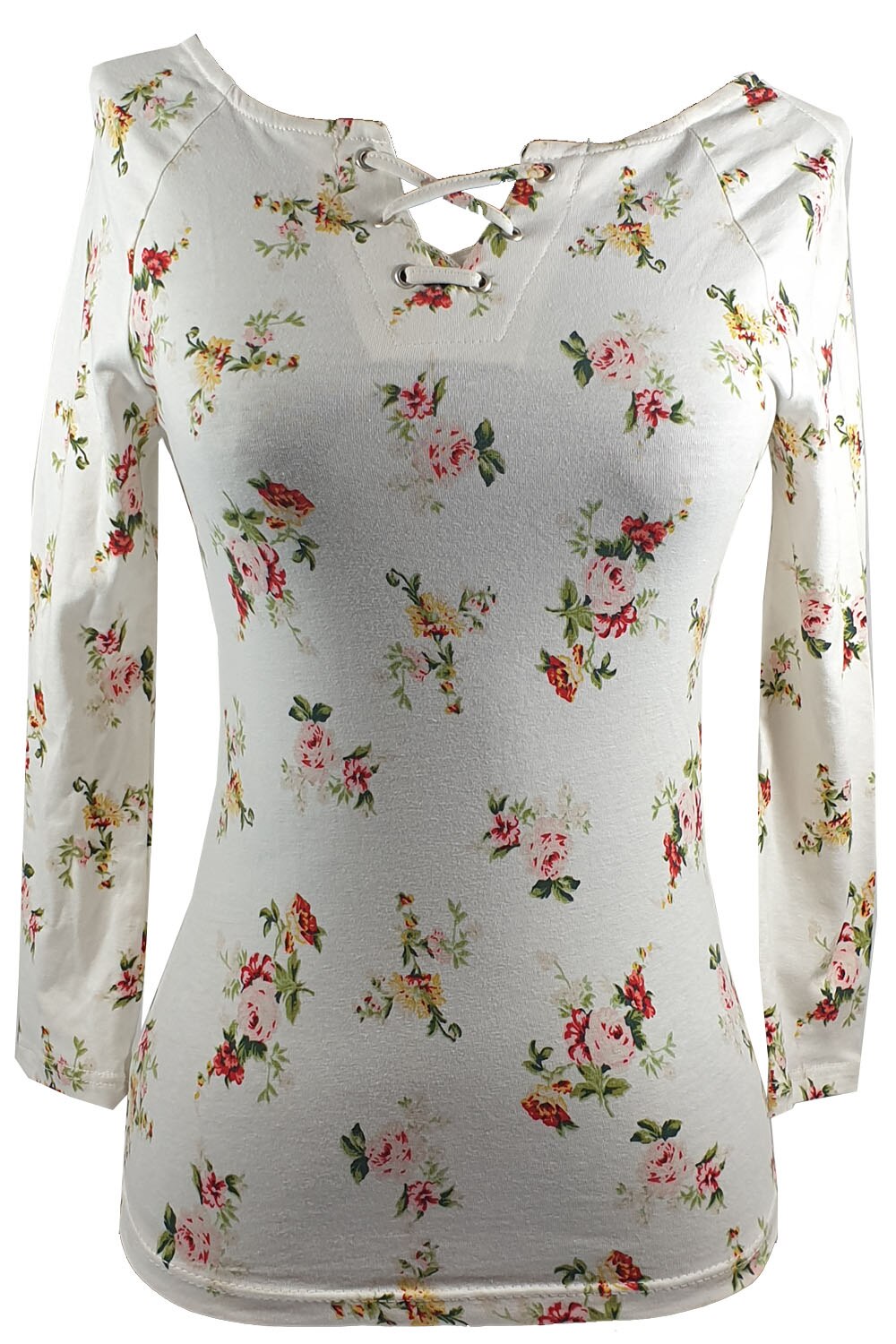 Bluza dama Tally Weijl,alb cu imprimeu floral si decolteu cu snur impletit,XS