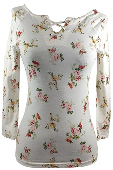 Bluza dama Tally Weijl,alb cu imprimeu floral si decolteu cu snur impletit,XS Bluza dama Tally Weijl,alb cu imprimeu floral si decolteu cu snur impletit,XS