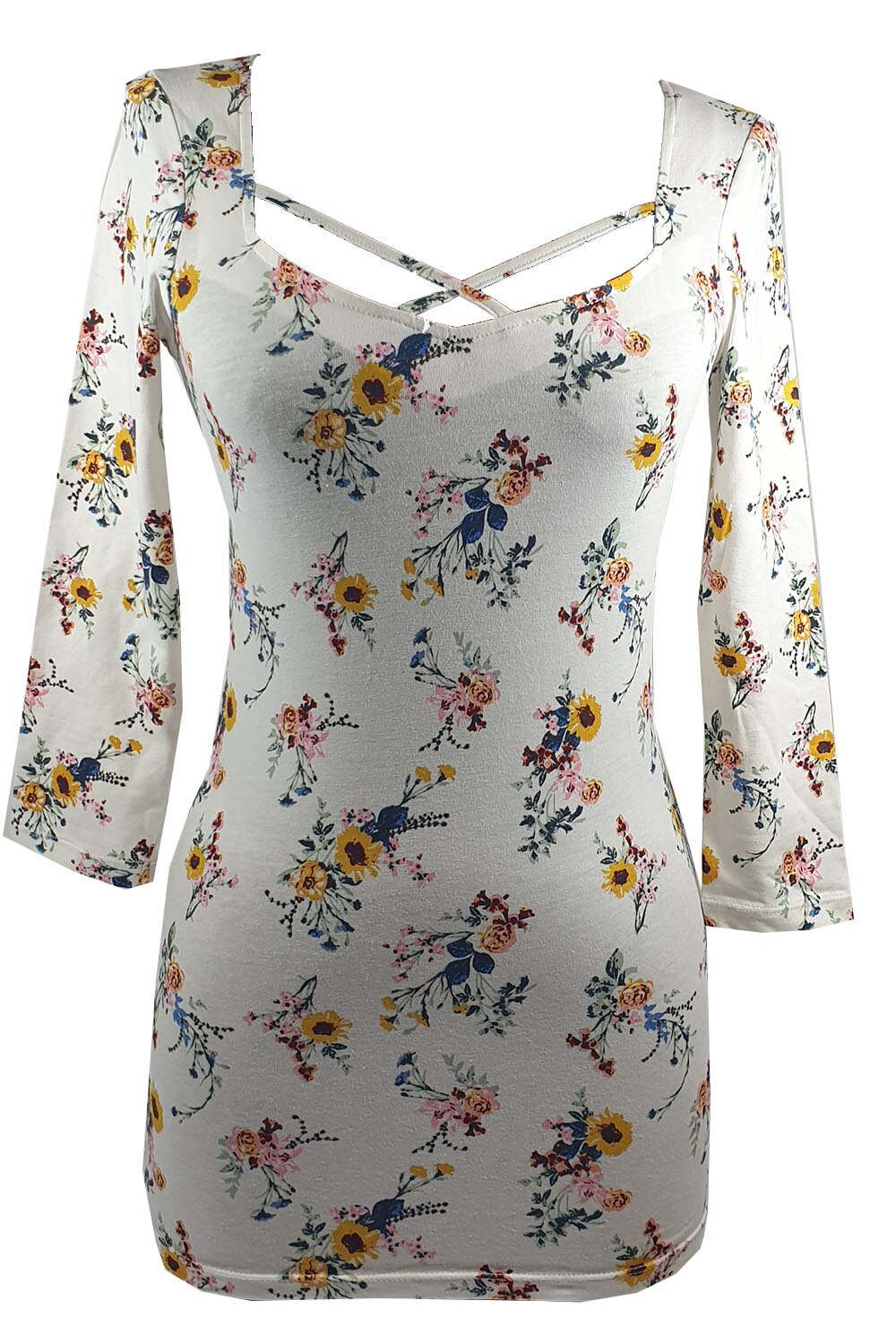 Bluza dama Tally Weijl,alb cu imprimeu floral si decolteu in U,XS
