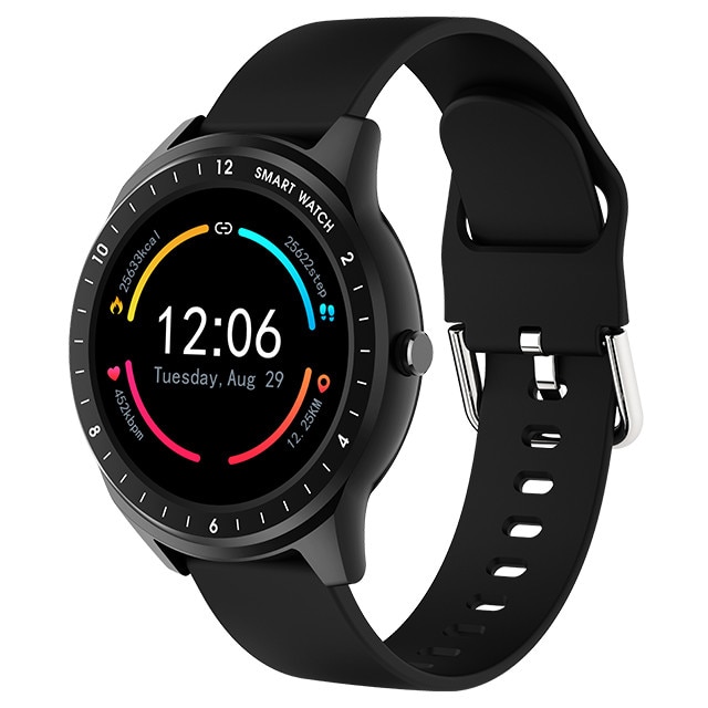 Ceas Smartwatch ISP Super 5, FullScreen and FullTouch Color OLED display, Notificari telefon, IP67, Monitorizare puls si bataile inimii, Moduri Multi-Sport, Monitorizare ciclu menstrual, Interfete multiple si diverse functii, Negru Silicon