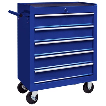 Carucior depozitare scule pentru atelier, 5 sertare, vidaXL, Otel, 690 x 330 x 772 mm, Albastru Carucior depozitare scule pentru atelier, 5 sertare, vidaXL, Otel, 690 x 330 x 772 mm, Albastru