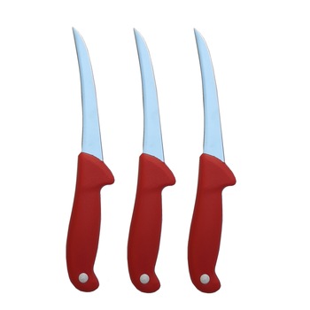 Set 3 cutite macelar 28 cm, lama curbata, pentru dezosat, maner rosu Set 3 cutite macelar 28 cm, lama curbata, pentru dezosat, maner rosu