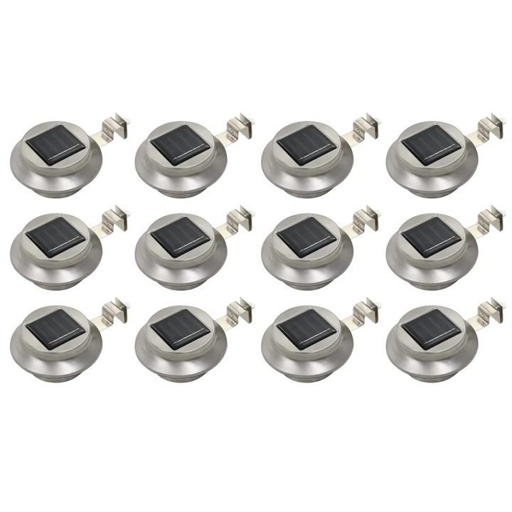 Set de 12 lampi solare cu LED, vidaXL, Otel, 12 x 6,5 cm, Argintiu