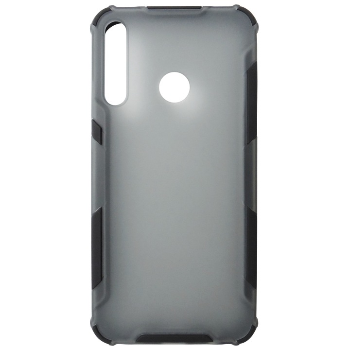 Husa tip capac spate Atlas antisoc plastic gri semitransparent + silicon negru pentru Huawei Y7p / P40 Lite E